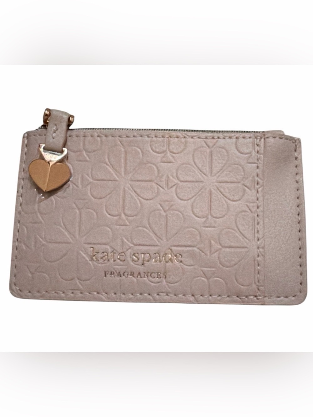 kate spade pale pink embossed coin purse/cardholder with gold logo